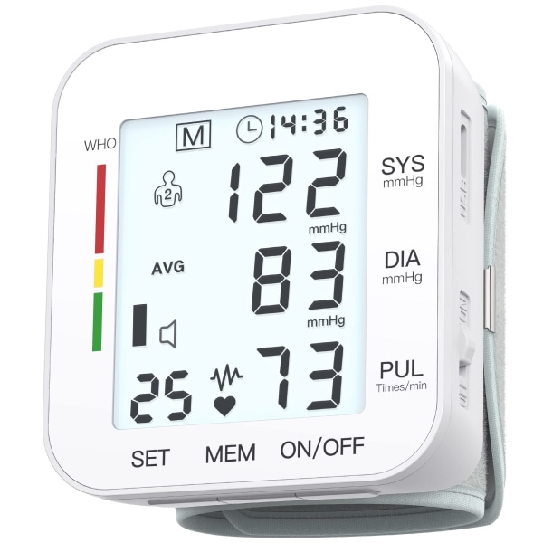 Automatisk blodtryksmåler - LCD-skærmboks, justerbar digital manchetarmsæt LED-baggrundsbelyst skærm (hvid)