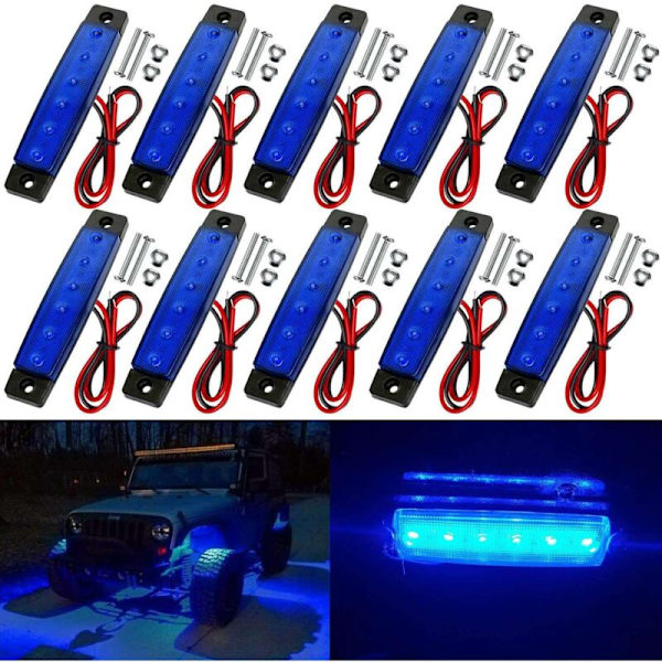 10X LED-klippebelysning, strimmelbelysning, hjulkasser, vandtæt 6 LED-bil til , Off-Road, lastbil, RV, blå