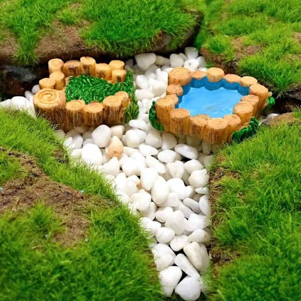Miniatyyrilampi Silta Hahmot Miniatyyri Käsityö Keijupuutarha Kääpiö Sammal Terrarium Lahja DIY Koriste Puutarha Sisustus
