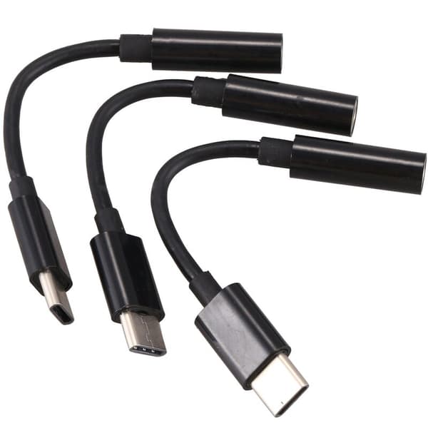 3 stk. Type C til 3,5 mm hovedtelefonadapter, USB-C til 3,5 mm Aux mikrofonforbindelseskabel til Z, Le 2/Le Pro 3, (sort)