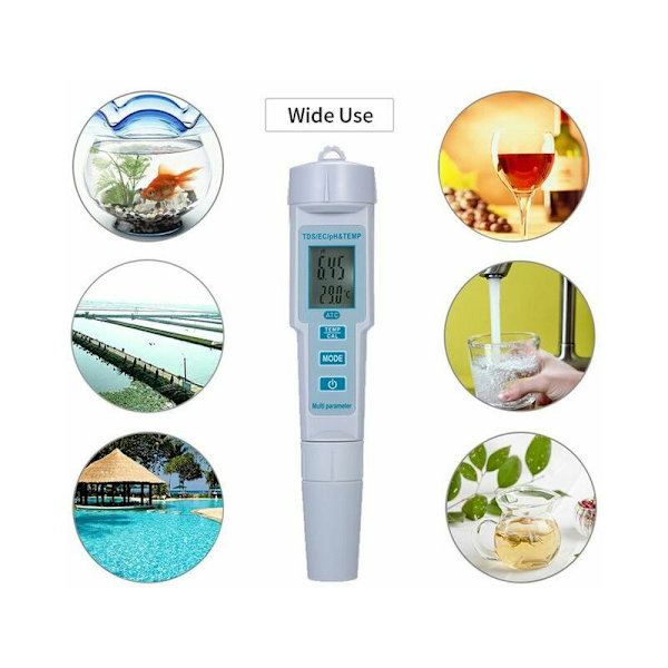 4 i 1 Vattenkvalitetstestare Ph / Ec / Tds / Temperatur Ip55 Mätare Automatisk Avstängning Vattentät Bakgrundsbelyst Display Testare Vit Ph-686