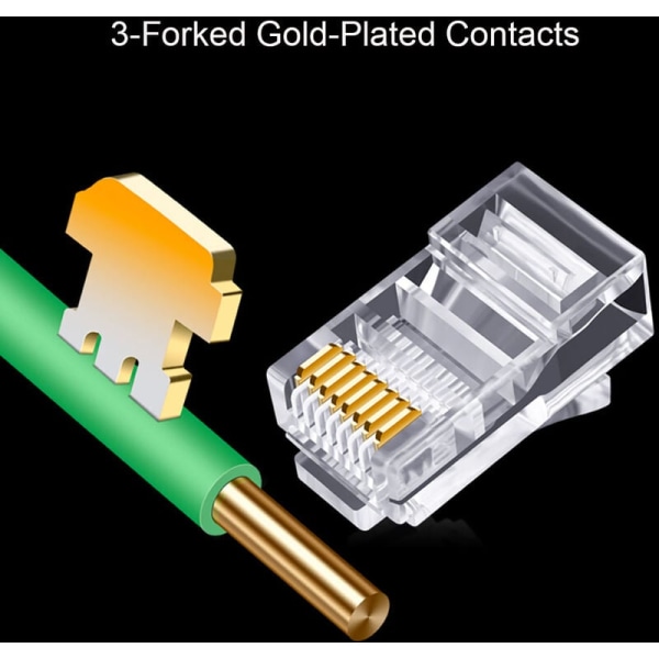 100 stk. 6U RJ45-stik, forgyldt eller gennemgående Ethernet-kabler, modul RJ-45-netværksstik, krystalhoveder Cat5 Cat5E