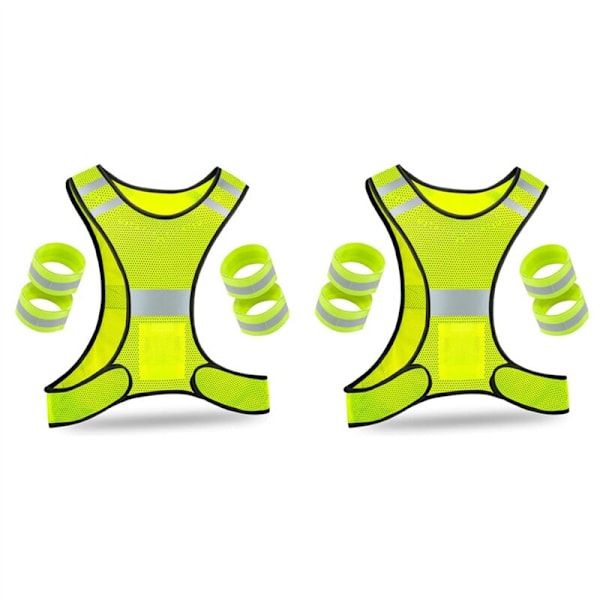2 stk. Refleksvest - Høj Synlighed Cykelvest med Justerbar Spænde og 8 Refleksløbere