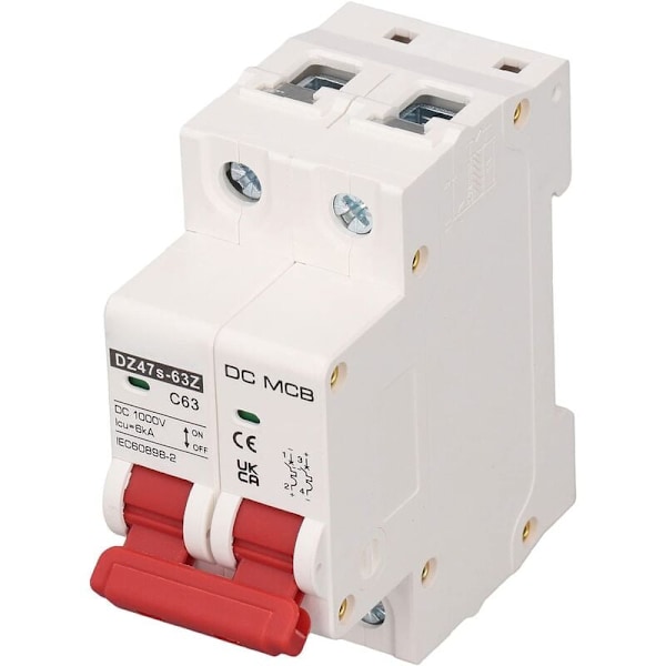 IP65 Vanntett Solcelle Automatsikring DC Miniatyr Automatsikring 2P 1000V 63A 6KA DC Solcelle Automatsikring DIN Skinnemontering DC Frakobling Bryter