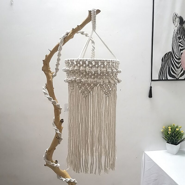Handgjord stickad lampskärm, taklampa skärm, Boho hängande pendellampa för hem sovrumsdekor