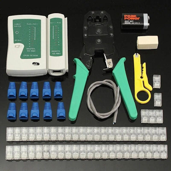 Nettverkskabeltang, krympetang, RJ45-sett, med batteri