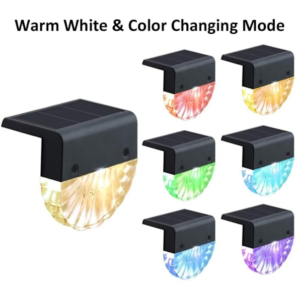 Sollampa för utomhus, LED-väggbelysning, 6-pack varmvit + RGB-färg, solcellslampor för vägg, staket, uteplats, trädgård, gångväg [Energi
