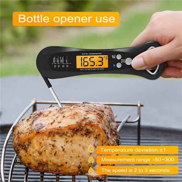 Kötttermometer, digital termometer för snabb avläsning för matlagning, mattermometer för kök, grillning grill svart