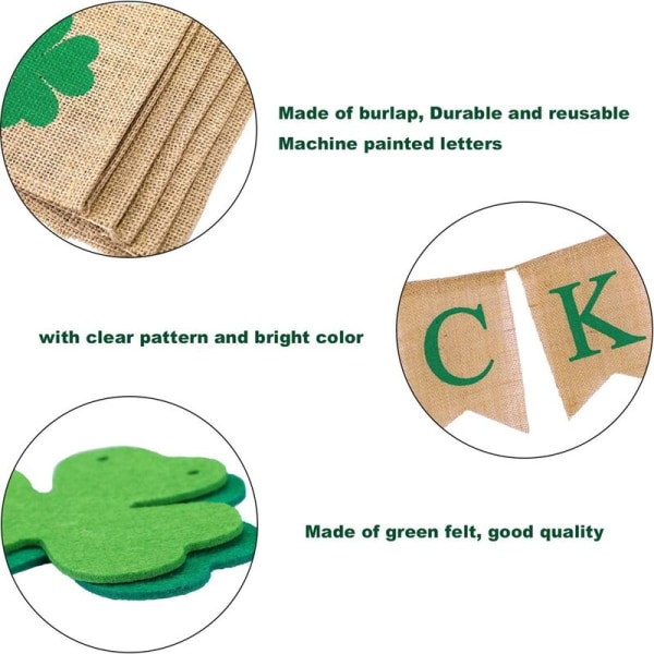 3 st. St. Day Banner Clover Garland Banner Holder Irländsk Garland Grön Fyraklöver Banner Tyg
