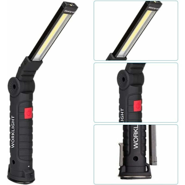 Laderbar LED arbeidslys, 2 stk COB håndholdt arbeidslys, inspeksjonslys med magnetisk base, LED håndholdt lommelykt for camping, bil