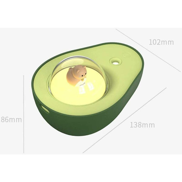Mini Natthlumidifier, 210ml Avokado-formad Kalla Dimma Liten Tyst Atomiseringsfuktare med Söt Kattdesign för Babyrum