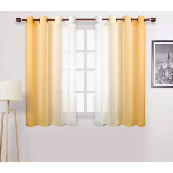 Sheers Curtain kaltevilla läpinäkyvällä kuviolla (keltainen, 132*214cm, rei'ityksellä)