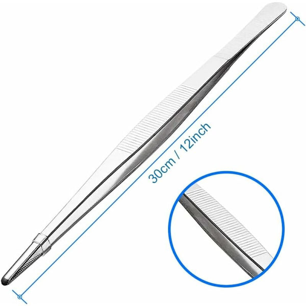 Extra 30 cm / 12 tum lång rostfri ståltång med precisionssågtandad ände för akvariearbete, trädgårdsarbete, matlagning, industriarbete och användning