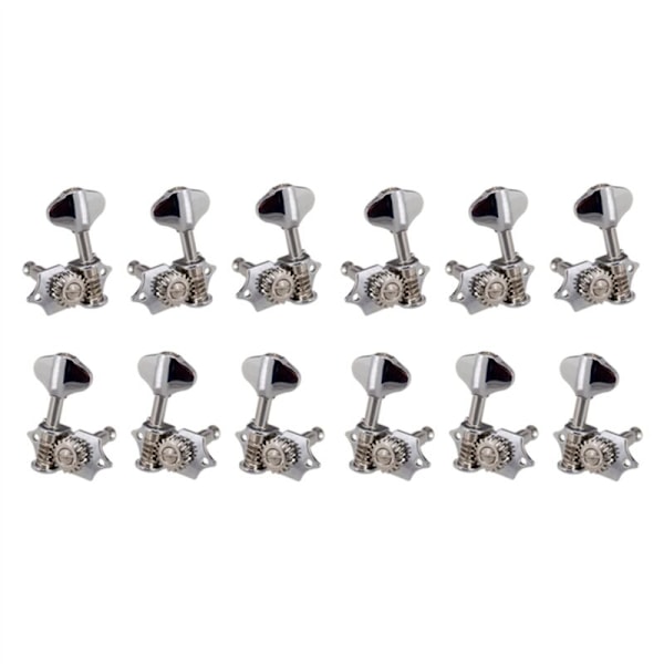 6L6R 12-pack Serie 1: 18 Gitarrsträngar Stämningsknappar Stämningsmaskiner Huvudknappar Tangenter för Akustisk eller Elektrisk Silver