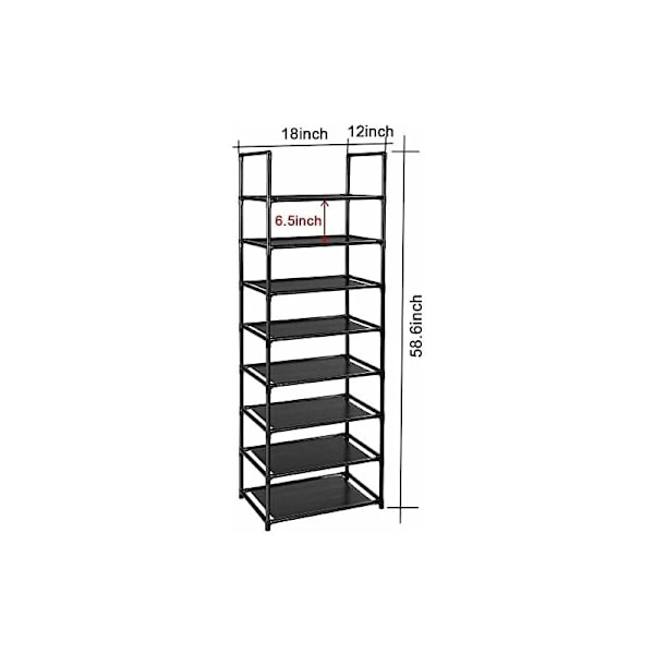 Skostativ 46x31x148cm 8 Hylder, 16-20 Par Robust og Letvægts til Små Smalle Rum, Fritstående Skostativ i Skab, Entré, Gang, Lejlighed