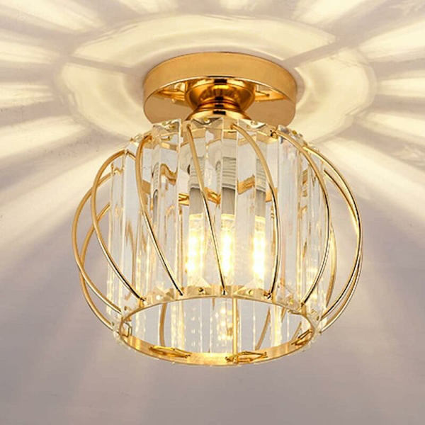 Moderne Krystal Loftlampe E27 LED Mini Krystal Lysekrone Loftlampe til Køkken Spisestue Soveværelse Gang Indgang (guld)