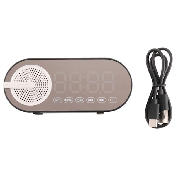 Portabel Bluetooth-högtalare med digital klocka, färgglad nattlampa, dubbla väckarklockor, spegel, subwoofer, svart