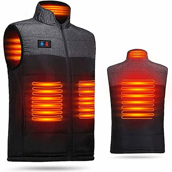 Elektrisk oppvarmet vest med justerbar dobbel bryter, 4 varmeelementer, USB-lading, ultralett varmebeskyttelse mot kulde utendørs, svart (batteri ikke inkludert)