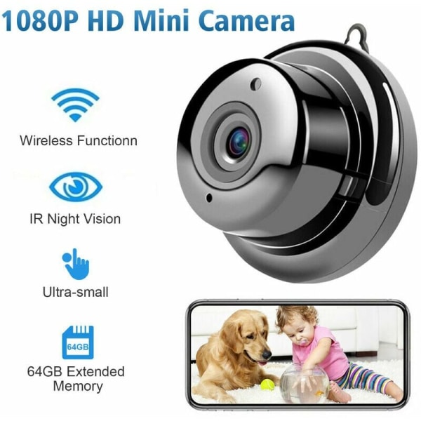 Innendørs/utendørs overvåkingskamera 1080P WiFi Minikamera Videokamera Videokamera 150° vidvinkel IR Night Vision Motion Detection 64 GB Extende