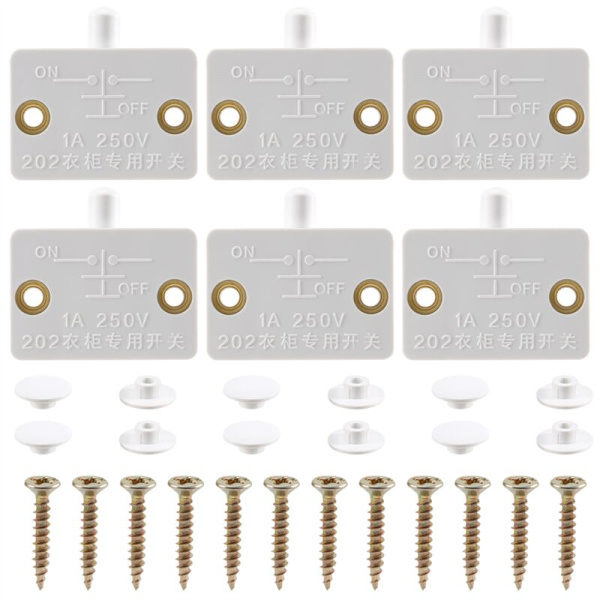 6 stk serie LED dørbryter for skaplys, normalt lukket elektrisk skaplampebrytere, for hvitt spisestueskap