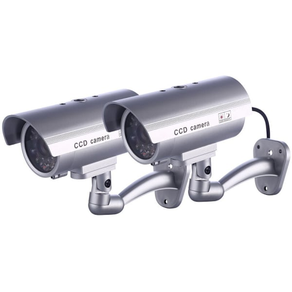 2 x Dummy Kamera Falsk Kamera Udendørs Kamera til Indendørs eller Udendørs Brug med Kugleform LED Blinkende Lys (Sølv)