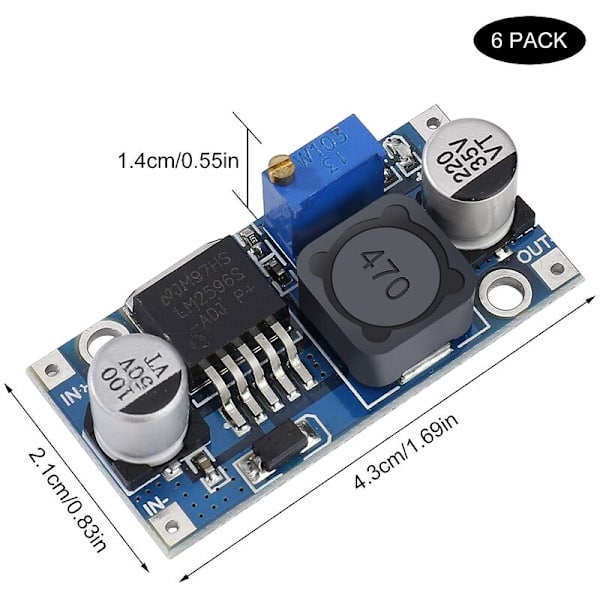 DC-DC Step Down Converter LM2596 Buck Converter 3.2-40V till 1.25-35V Justerbar Strömförsörjningsmodul 6 st