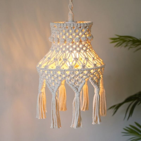 Boho Macrame Lampskärm Hängande Pendel Ljusskydd, Lampskärm för Sovrum Barnkammare Sovsal Heminredning