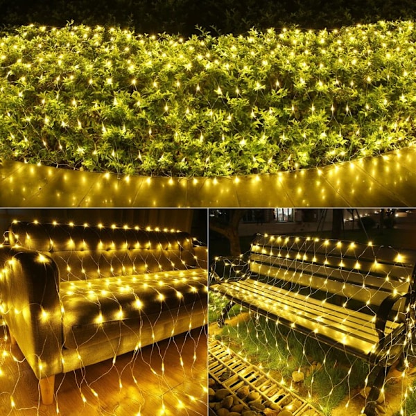 Nettlys, 3x2M 160 LED Elektriske Nettlys, 8 Moduser, Timer og Minne, Varmt Hvit Dekorative Lys for Innendørs og Utendørs Fest