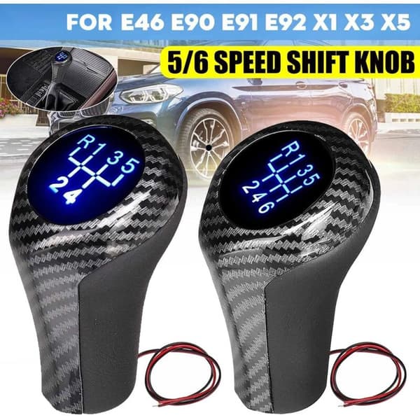5-växlad bilfiber LED-växelspaksknopp för E46 E90 E91 E92 X1 X3 X5
