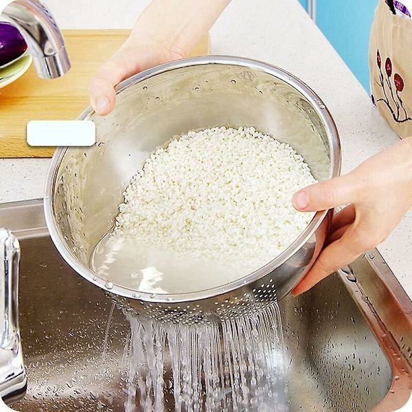 Ruostumattomasta teräksestä valmistettu riisinpesukulho, 3-in-1 monipuolinen siivilä ja siivilä sivuvalutusaukkoilla