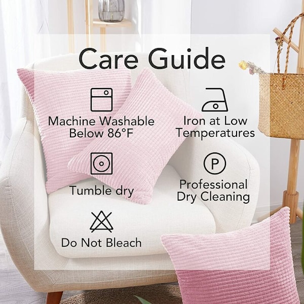 Putetrekk med stripete mønster, sett med 2, kordfløyel putetrekk, myke ensfargede putevar til soverom, sofa - 12''x20'' babyrosa
