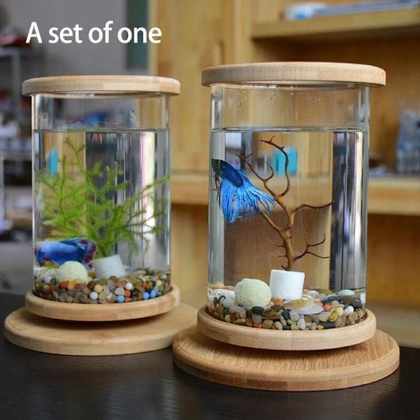 Mini Glas Akvarium Fiskedam Dekoration Base Roterende Fiskeskål Dekoration Miljøvenlig Flaske Akvarium