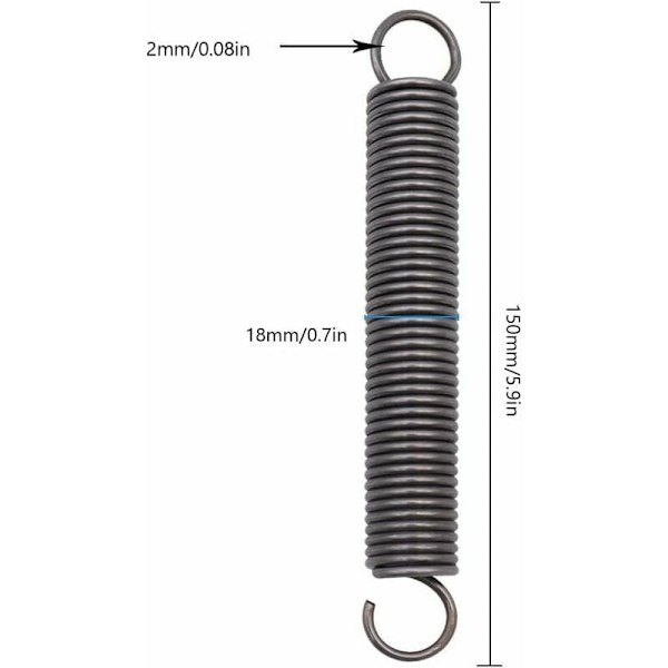 2 stk. Utvidede Komprimerte Stålstrekkfjærer med Dobbelkrok - Dimensjoner: 2x18x150mm