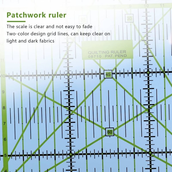 1 stk. Firkantet Patchwork Lineal til Syning, To-Farvet Gitterlinje, Kan Bruges til Håndværk Syning