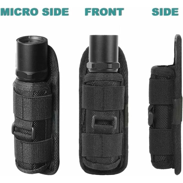 Ficklampa Holster, 360 Grader Roterande Bältes Ficklampa Väska med Klämma, Ficklampa Holster, Ficklampa Hållare, Svart
