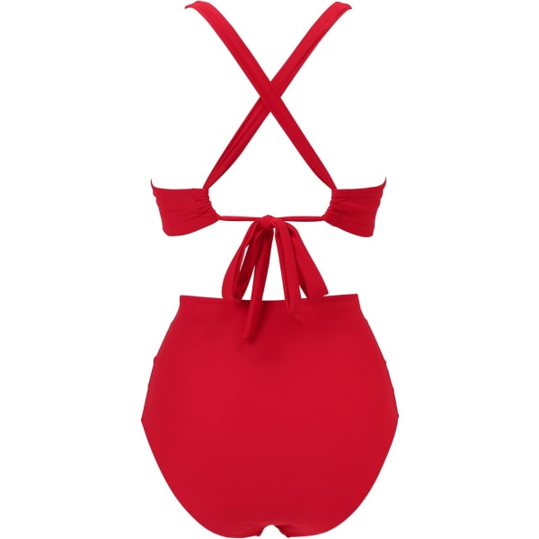 1 del kvinnors främre korsutskärning en del baddräkt magkontroll hög midja bikini baddräkt M (röd)