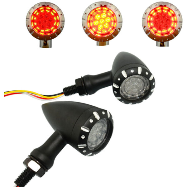 2 st Universal Motorcykel LED Broms Blinkersljus för Cruiser Chopper Indikatorljus (Svart)