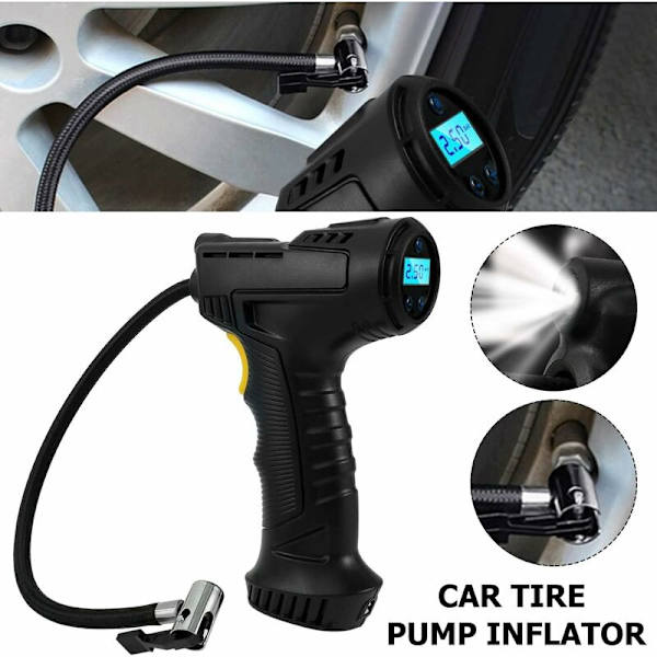 Uppblåsbar sladdlös bärbar däckpump 120W luftkompressor däckpump för bilar, motorcyklar, cyklar med LED digital tryckmätare 2000mAh för