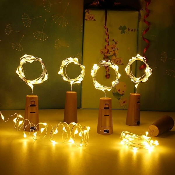 Set med 6 julbelysningsflaskkorkar, LED-dekorativa lampor med batteri 1m 20led silvertrådsträng för Guinguette Hemfest Juldekoration