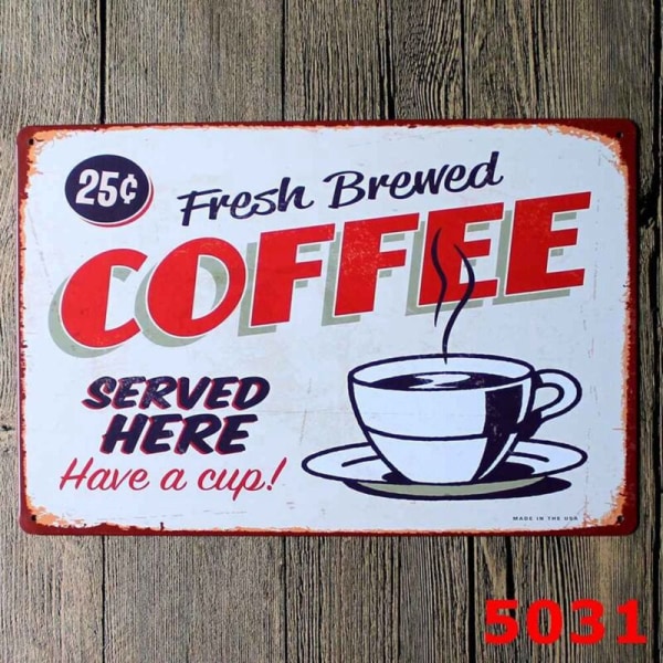Tennfolie Målning Kaffe Dekorativ Tennfolie Målning Lämplig för KTV, Barer, Restauranger, Retro Dekoration 20X30Cm