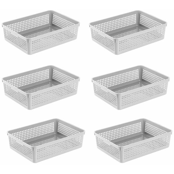 Plastförvaringsbackar/Organiseringskorgar, 34259.2cm, Set om 6 (Vit, Svart, Grå) Vit