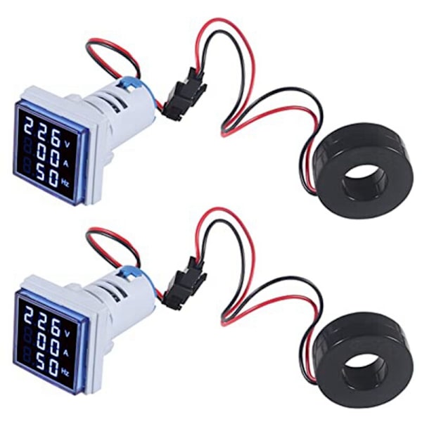 2 st Hertz strömspänningsmätare, digital voltmeter 3 i 1 22 mm ampèremätare Hz-mätare AC 60-500V strömfrekvensindikator
