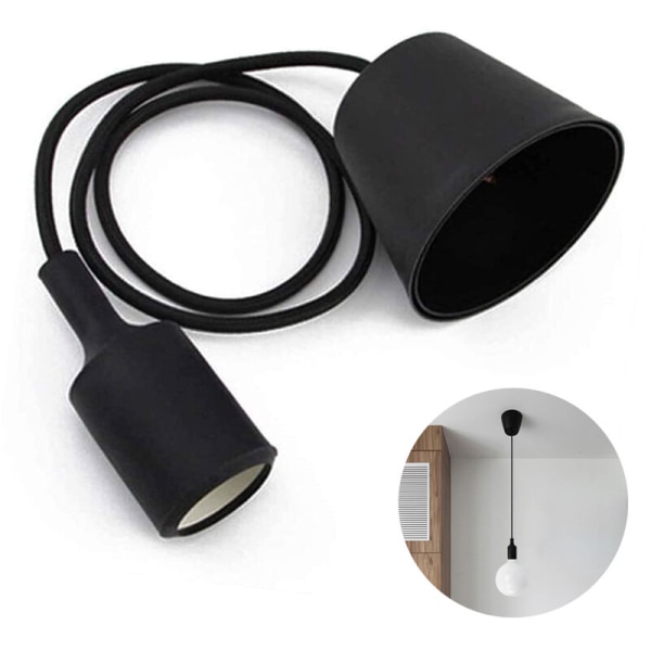 Socket Pendel Light, Ablevel E27 Socket Base Silicon Pendel Hänglampshållare med tråd (ingen glödlampa), svart