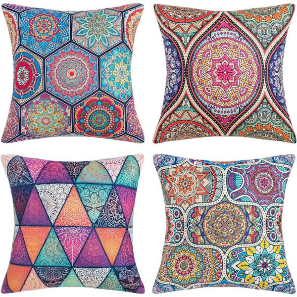 Pudebetræk 40x40cm Bohemian Mandala Blomster og Etnisk Stil Pudebetræk Bomuld Linned Dekorativt Firkant Pudebetræk til Sofa Hjem Stue Pil