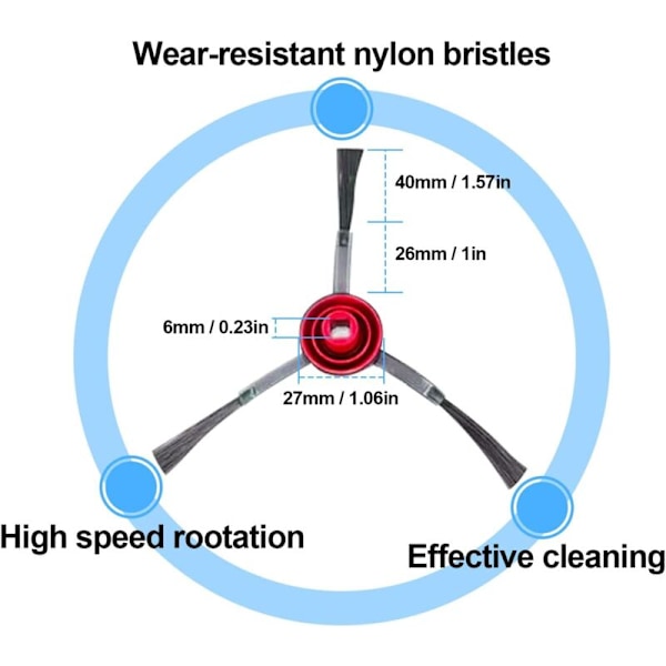 Reservedelersett for Ecovacs Deebot X1 Omni, X1 e Omni, X1 Turbo, T10 Turbo/Omni robotstøvsuger, 1 børste, 2 filtre, 6 sidebørster