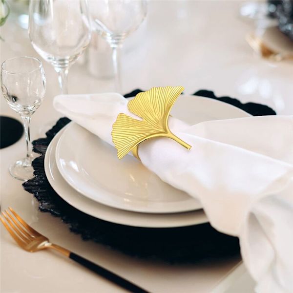 Set med 6 servettringar, Ginkgo-blad servettringar bröllop servett spänne för Thanksgiving bordsdekoration