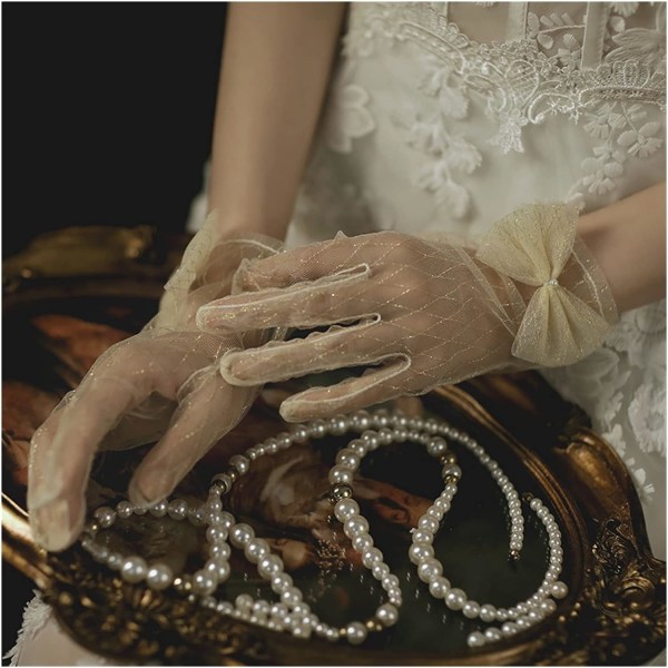 Champagne Short Lace hansker Bryllupstilbehør Elegante brudehansker for kvinner