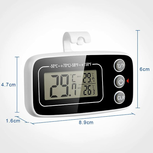 Kjøleskapstermometer, 2 stk Vanntette Frysertermometer med Henger Maksimum/Minimum Opptaksfunksjon Enkel å Lese LCD-Skjerm Ideell for Hjem (Hvit og Svart)