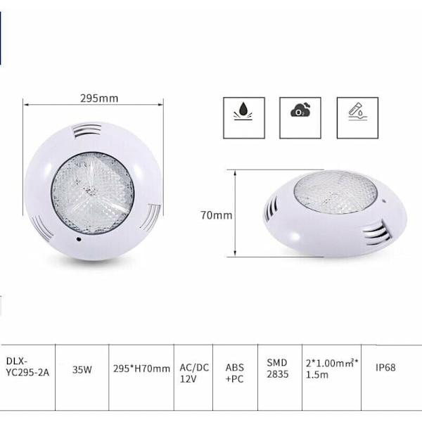 LED-svømmebassengprosjektor, 35W ekstra flat RGB-svømmebassenglampe, dimbar flerfarget skiftende nedsenkbar LED med fjernkontroll, 140° strålevinkel
