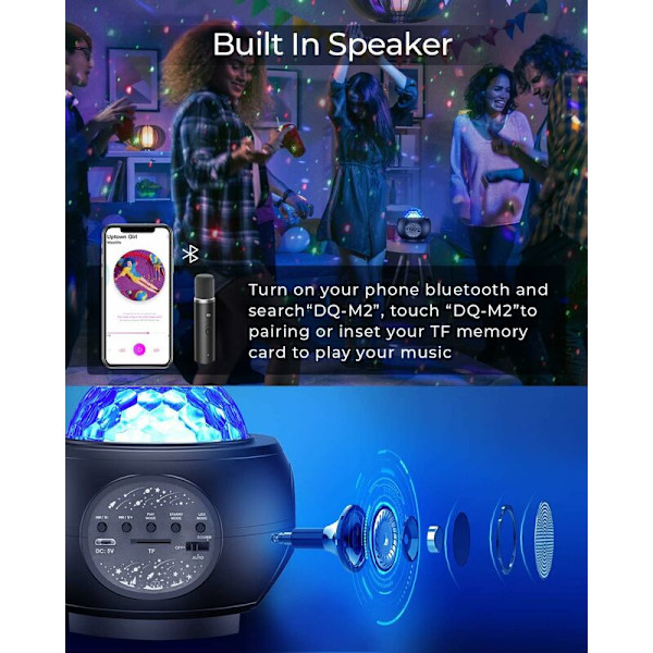Stjerneprojektor, nattlys for barn med 27 fargemoduser, stjerneprojeksjonsnattlys med Bluetooth-fjernkontroll innebygd høyttaler til jul, baby